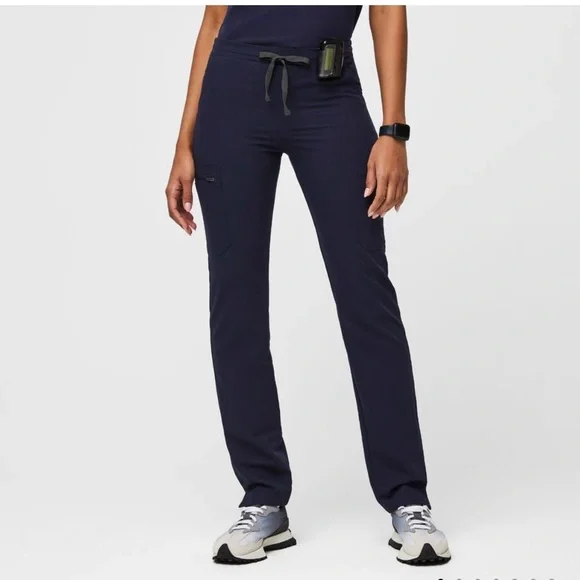 Pair of FIGS Yola Skinny Scrub Pants Navy - Picture 2 of 4